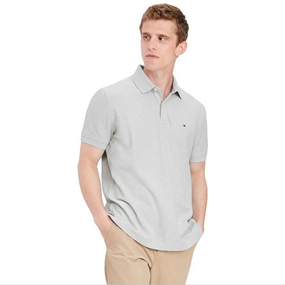 Tommy Hilfiger Men's Heather Gray Custom Fit Polo Shirt Size Large GUC 🐈